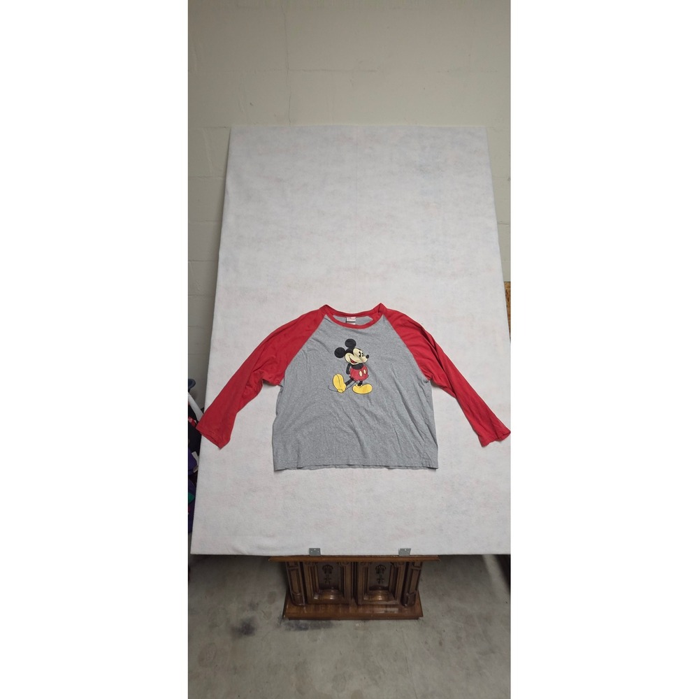 Disney Mickey Mouse Raglan Shirt Size XL Gray Red Long Sleeve Baseball Tee